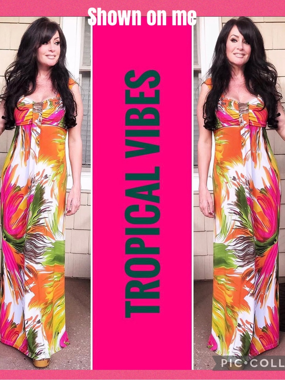 Attitudes by Renee Orange Floral Maxi Dress with Pink & Green Accents